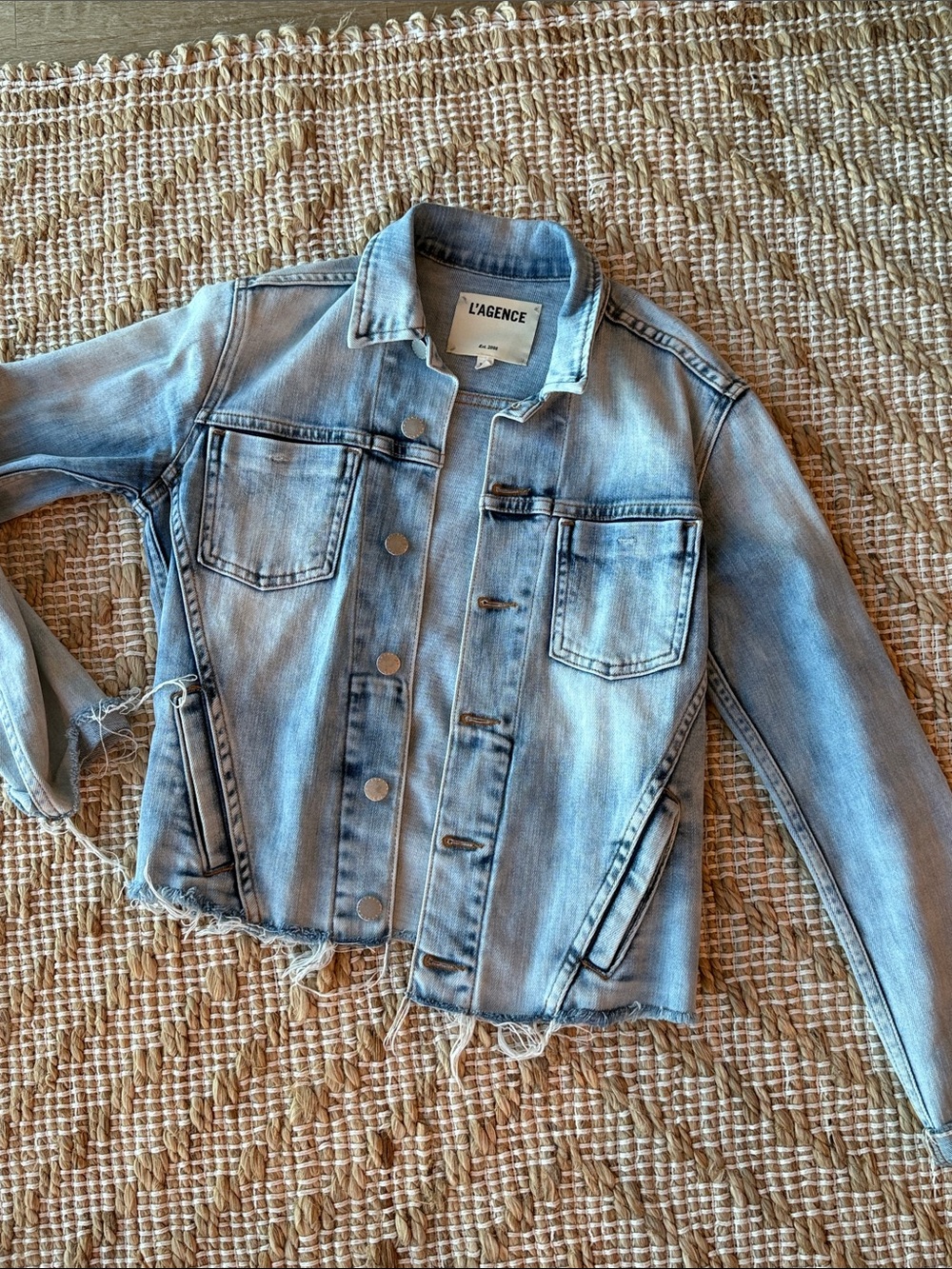 L'AGENCE Washed Denim Jacket in Light Blue